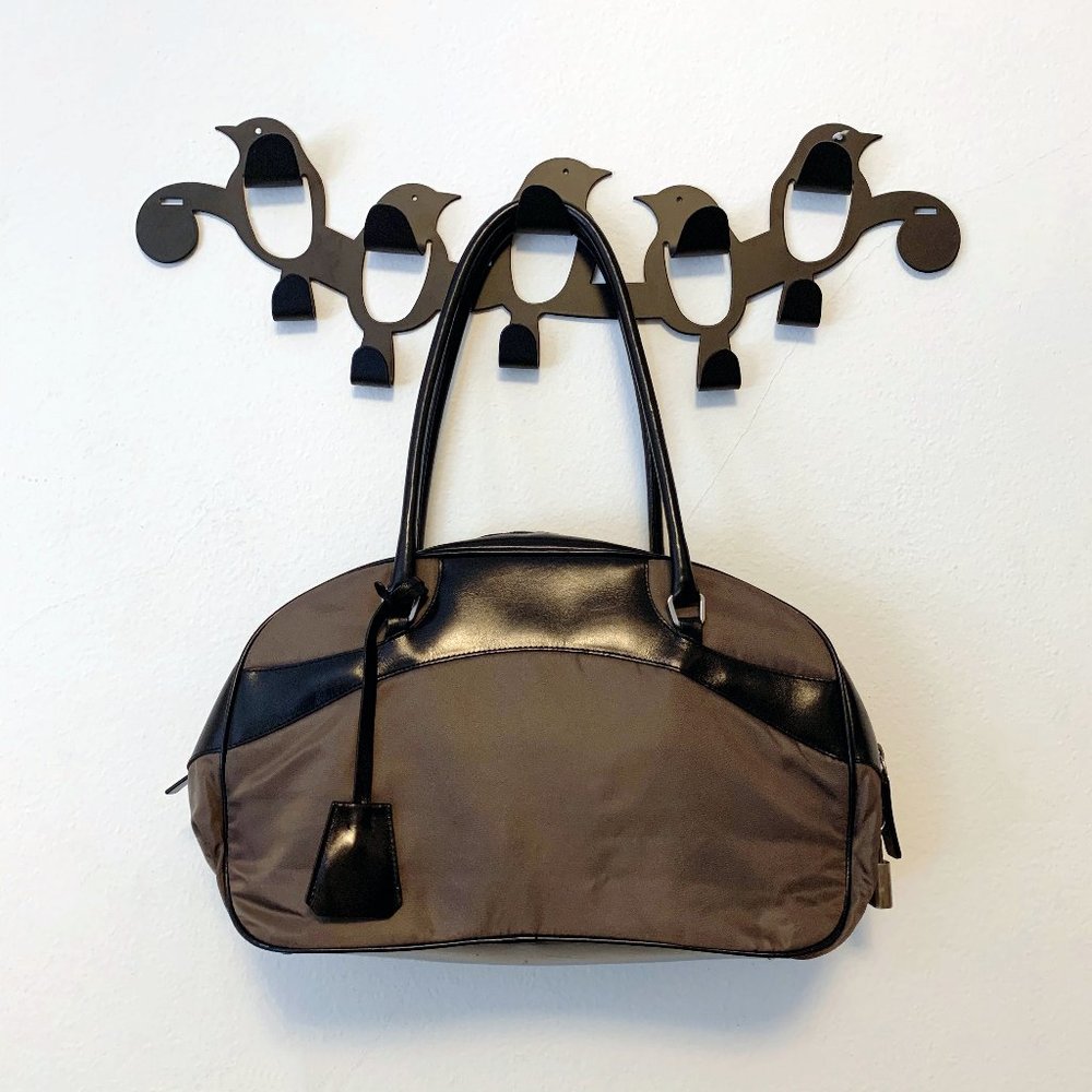 PRADA Leather-Trimmed Tessuto Bowling Bag